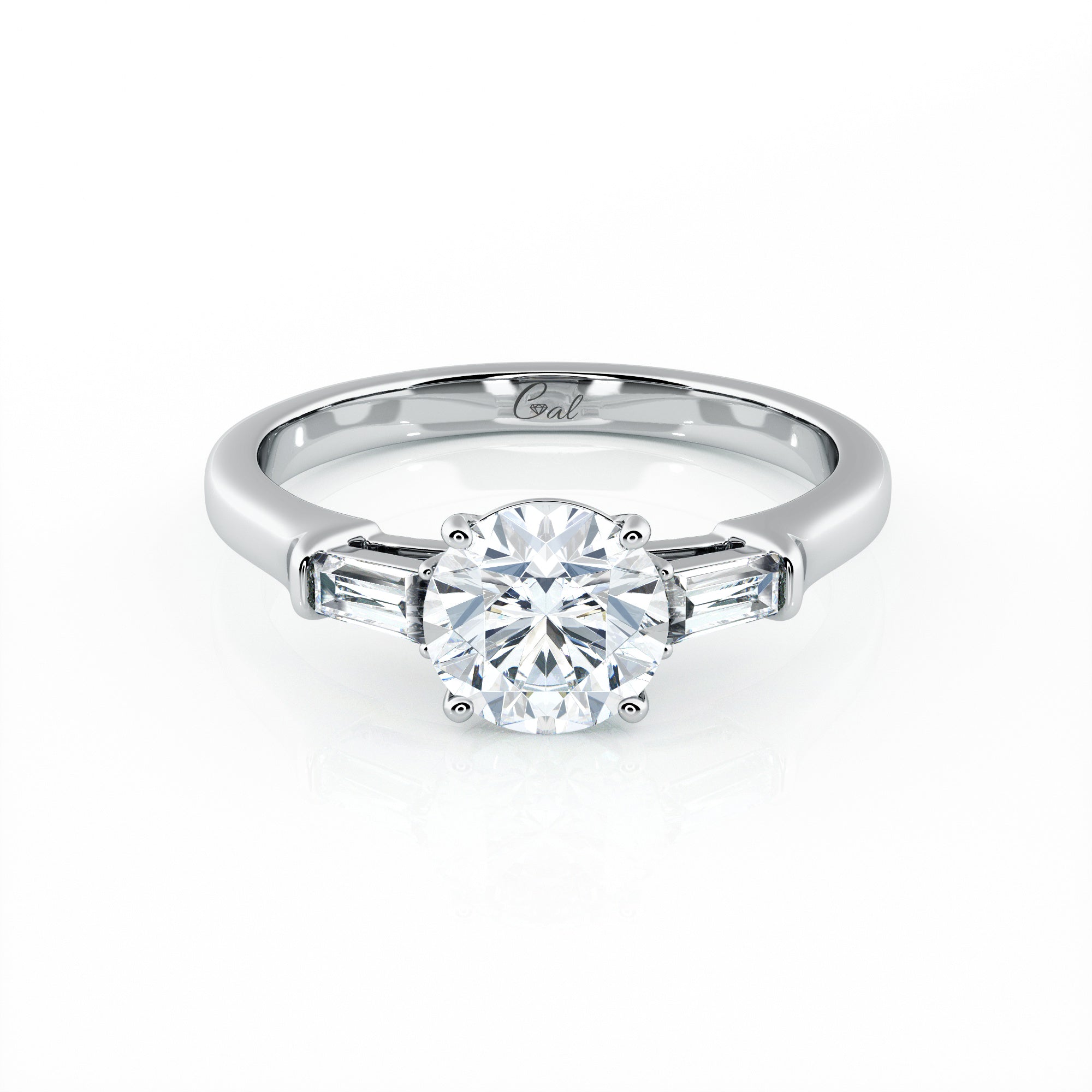 1.00 Carat Round Brilliant With Baguette Shape Side Stones Engagement Ring