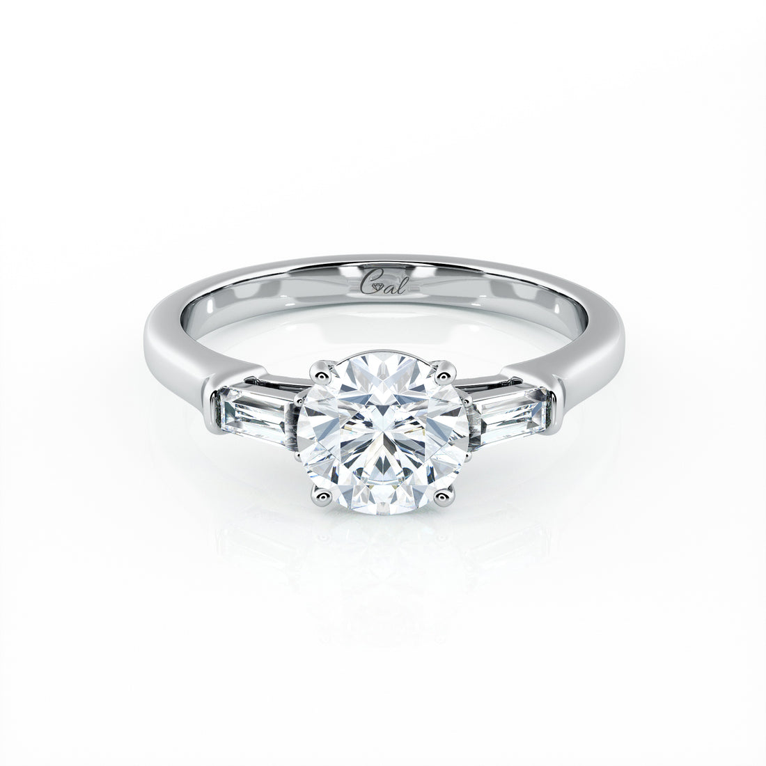 1.00 Carat Round Brilliant With Baguette Shape Side Stones Engagement Ring