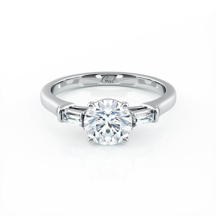 1.00 Carat Round Brilliant With Baguette Shape Side Stones Engagement Ring