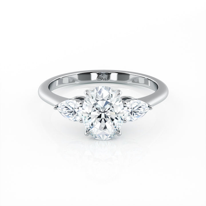 1.00 Carat Oval Shape With Pear Shape Side Stones Engagement Ring
