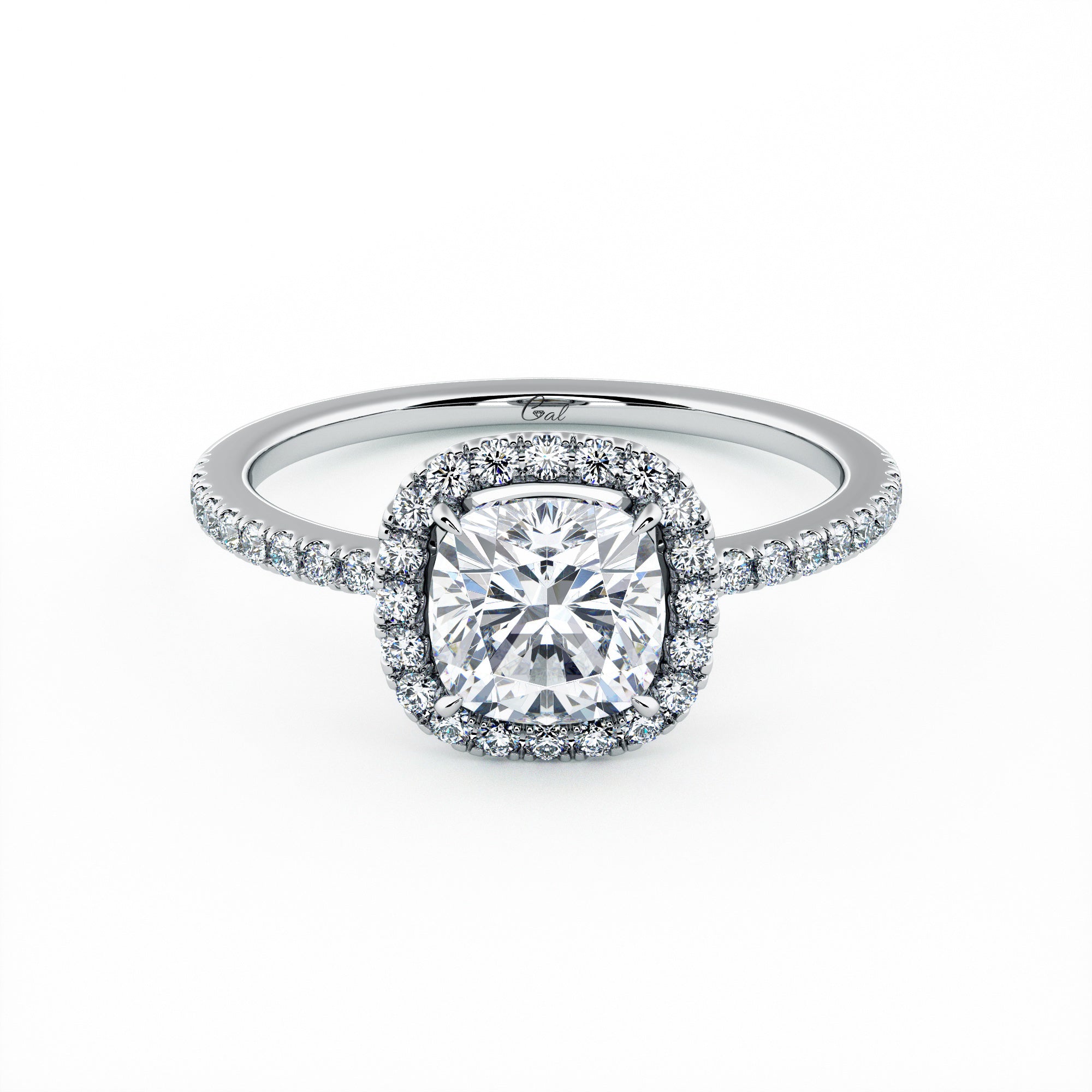 1.00 Carat Cushion Shape Micropavé Halo Engagement Ring