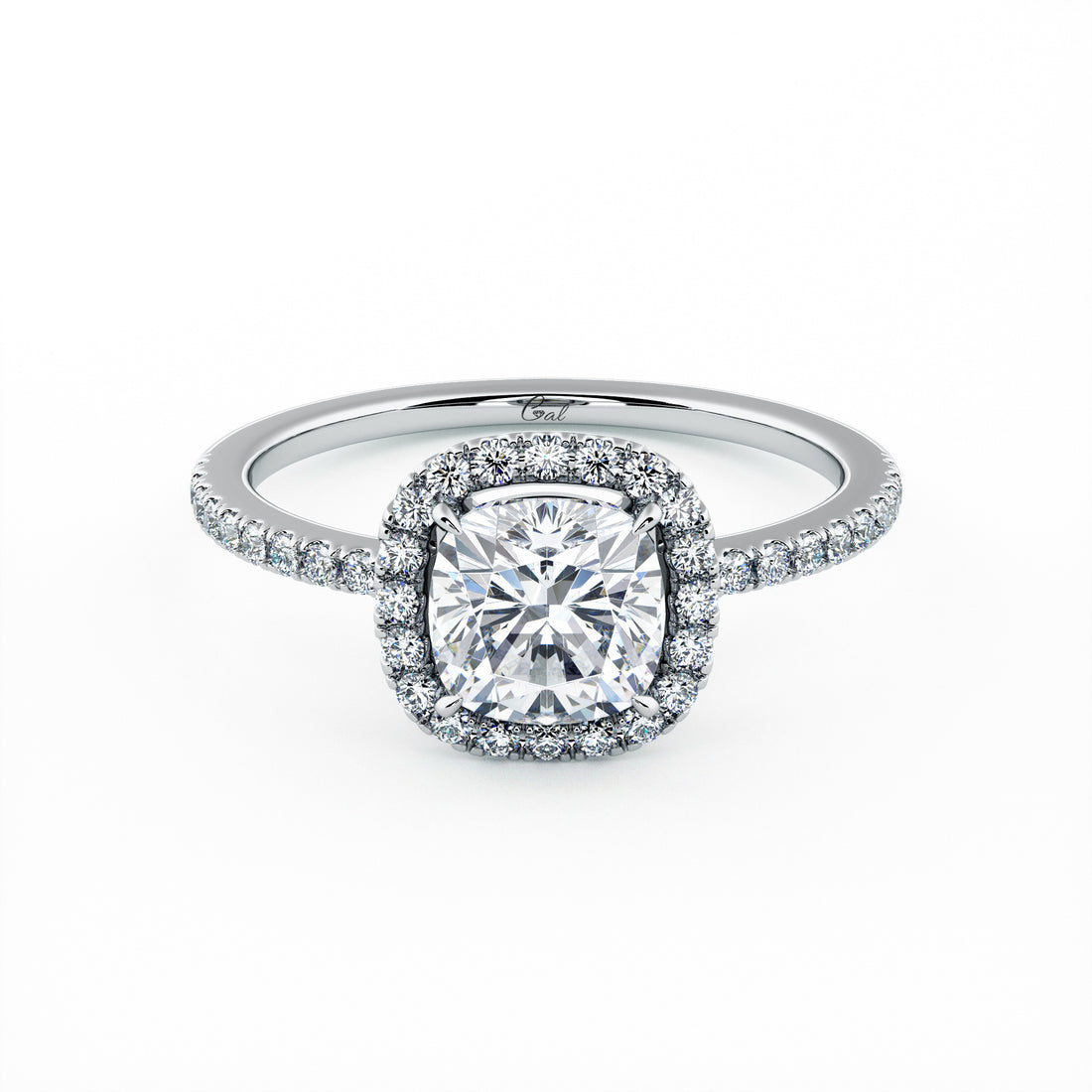 1.00 Carat Cushion Shape Micropavé Halo Engagement Ring