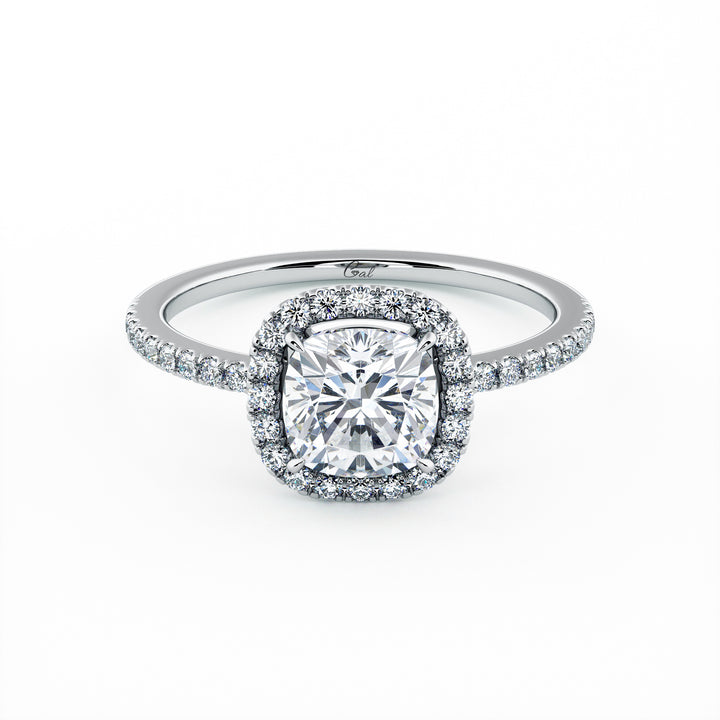 1.00 Carat Cushion Shape Micropavé Halo Engagement Ring