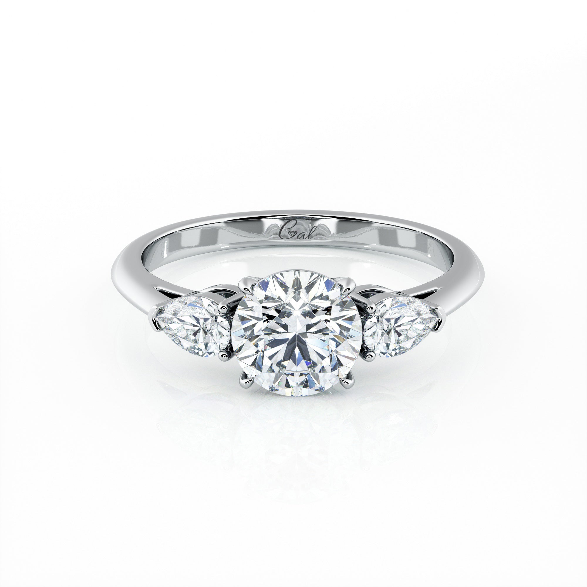 1.00 Carat Round Brilliant Shape With Pear Shape Side Stones Engagement Ring