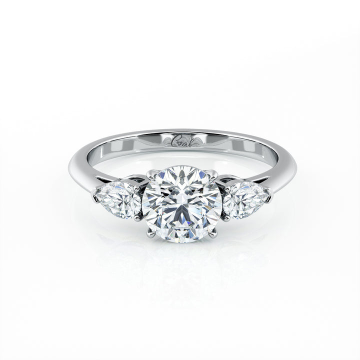 1.00 Carat Round Brilliant Shape With Pear Shape Side Stones Engagement Ring