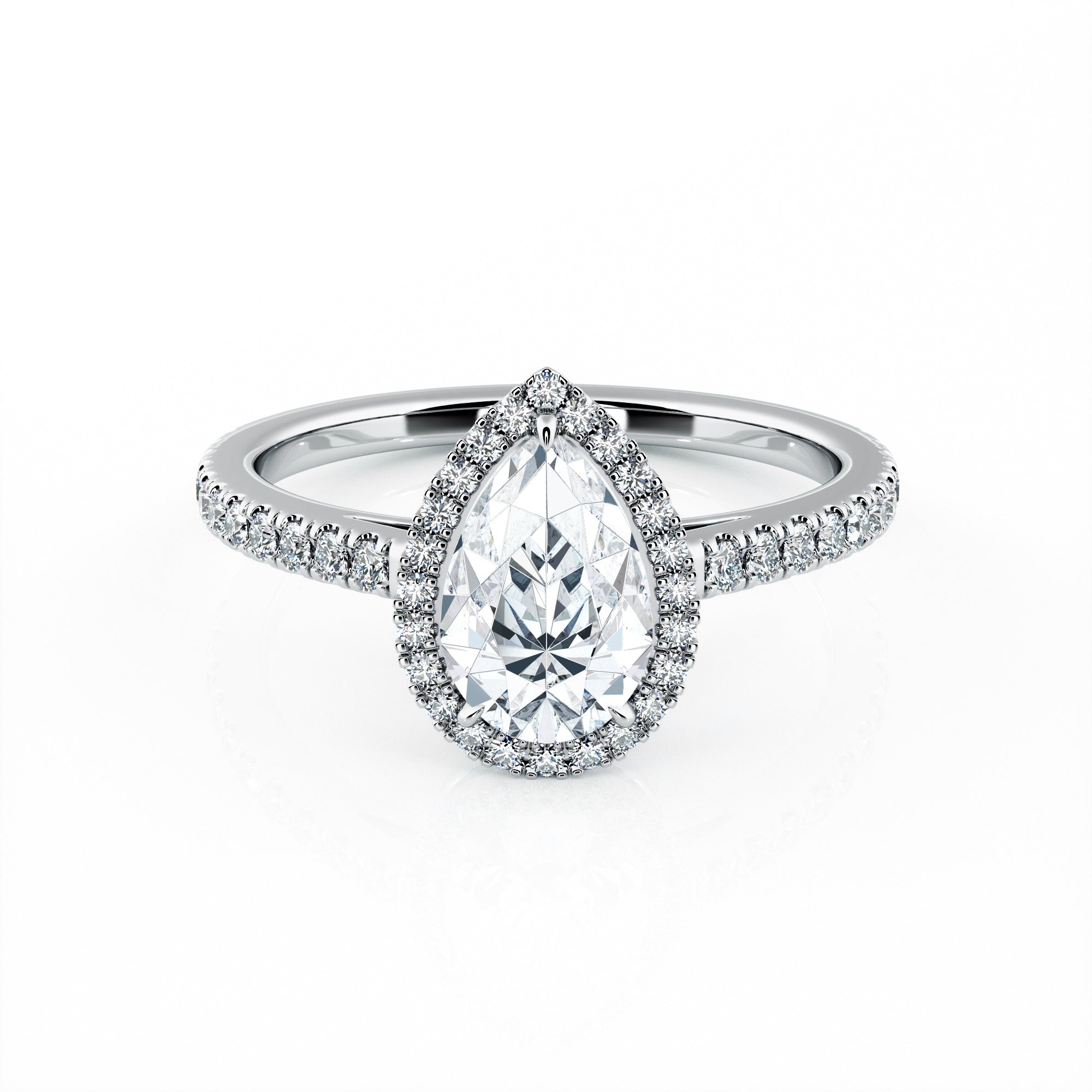 1.00 Carat Pear Shape Micropavé Halo Engagement Ring
