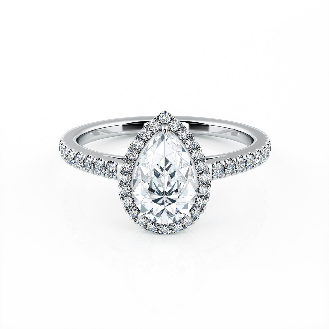 1.00 Carat Pear Shape Micropavé Halo Engagement Ring