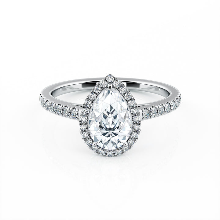 1.00 Carat Pear Shape Micropavé Halo Engagement Ring
