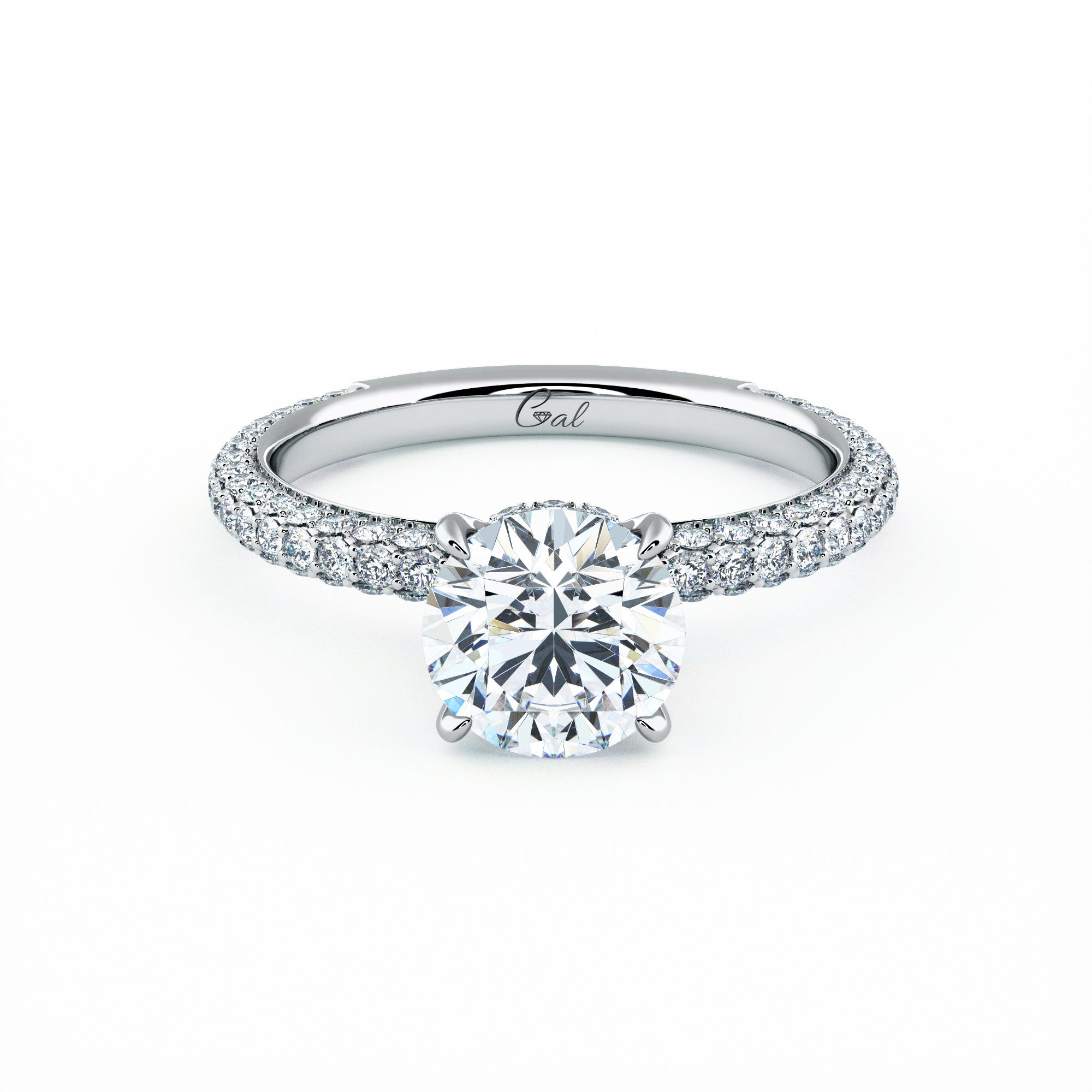 1.00 Carat Round Brilliant Trio Pave Engagement Ring