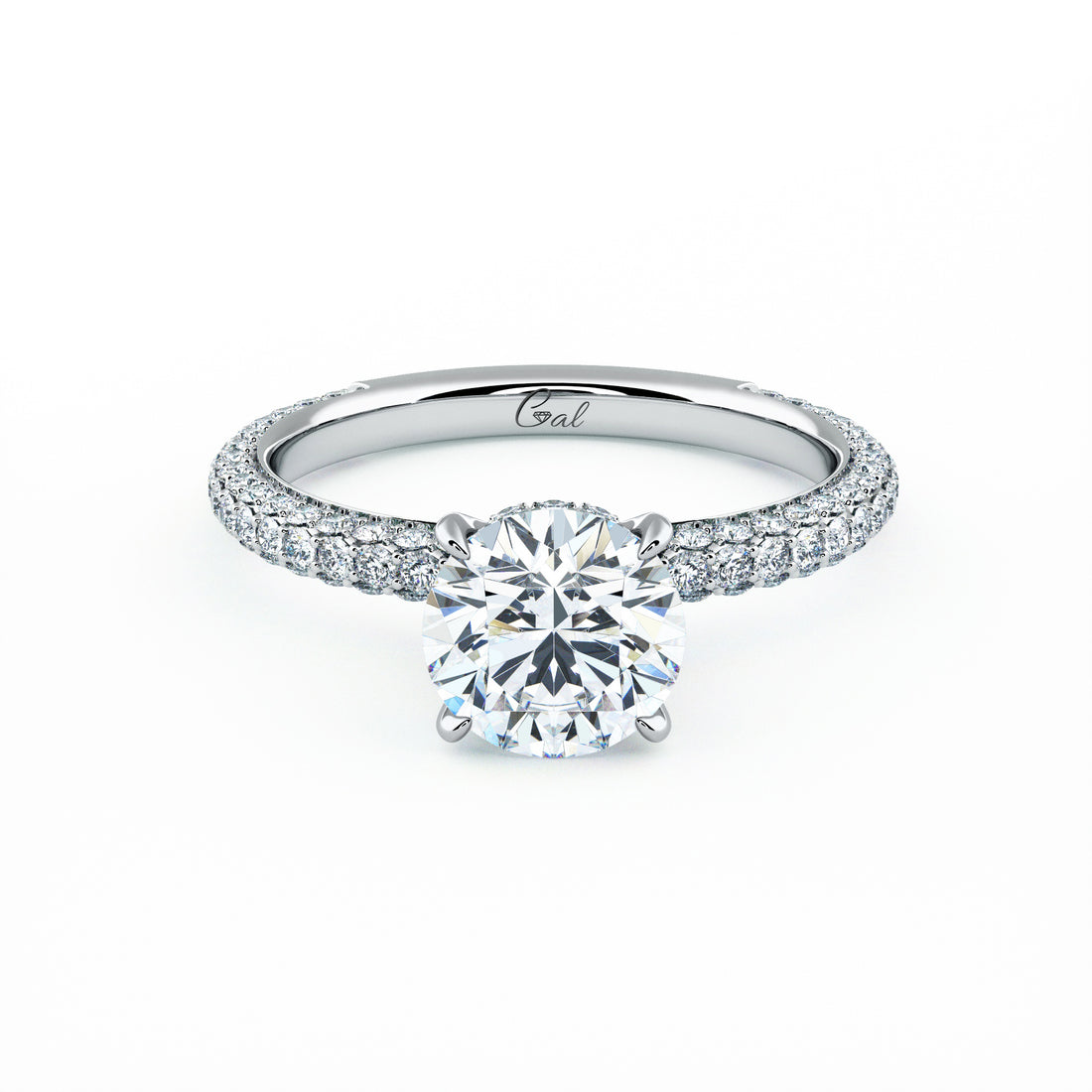 1.00 Carat Round Brilliant Trio Pave Engagement Ring