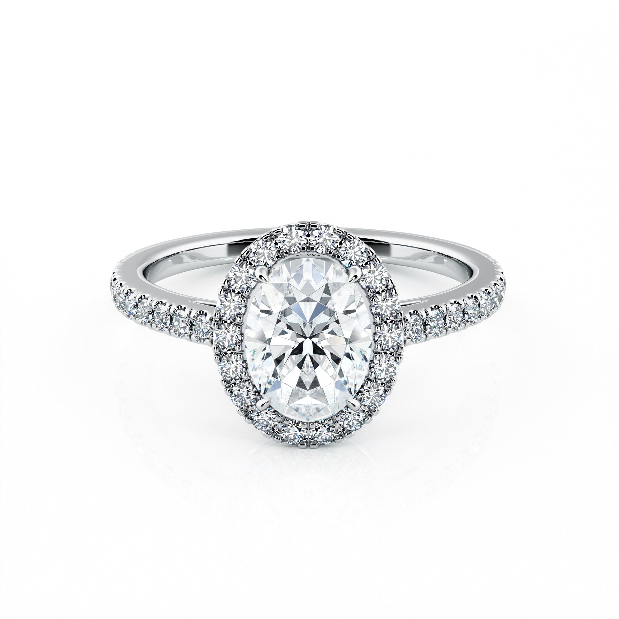 1.00 Carat Oval Shape Micropavé Halo Engagement Ring