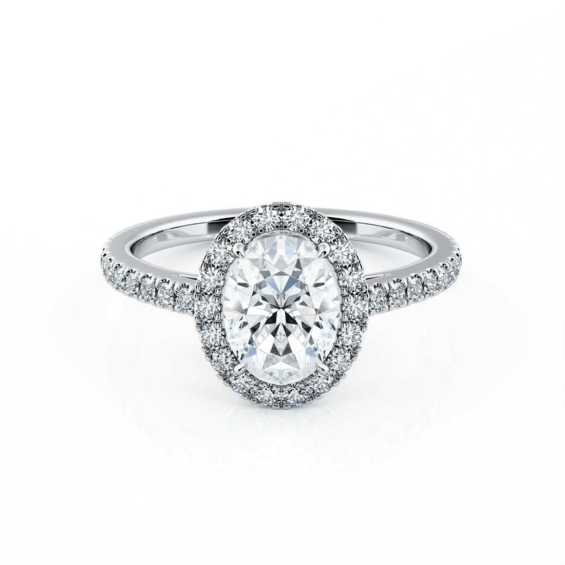 1.00 Carat Oval Shape Micropavé Halo Engagement Ring