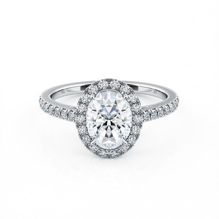 1.00 Carat Oval Shape Micropavé Halo Engagement Ring