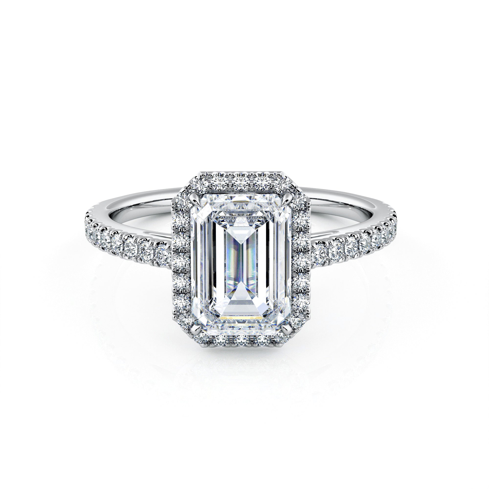 1.50 Carat Emerald Shape Micropavé Halo Engagement Ring