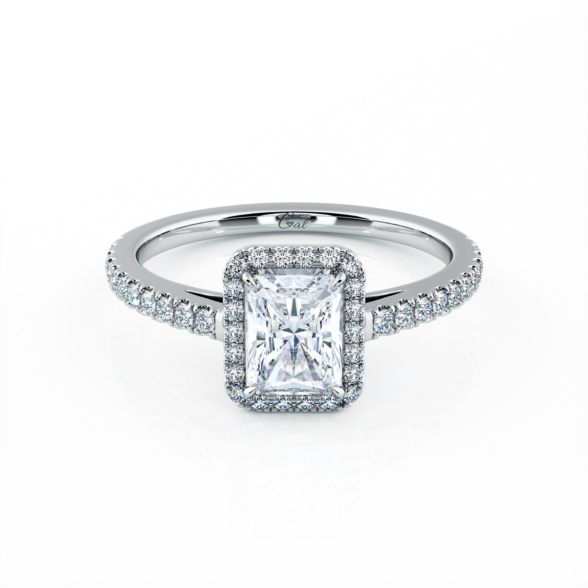 1.00 Carat Radiant Shape Micropavé Halo Engagement Ring