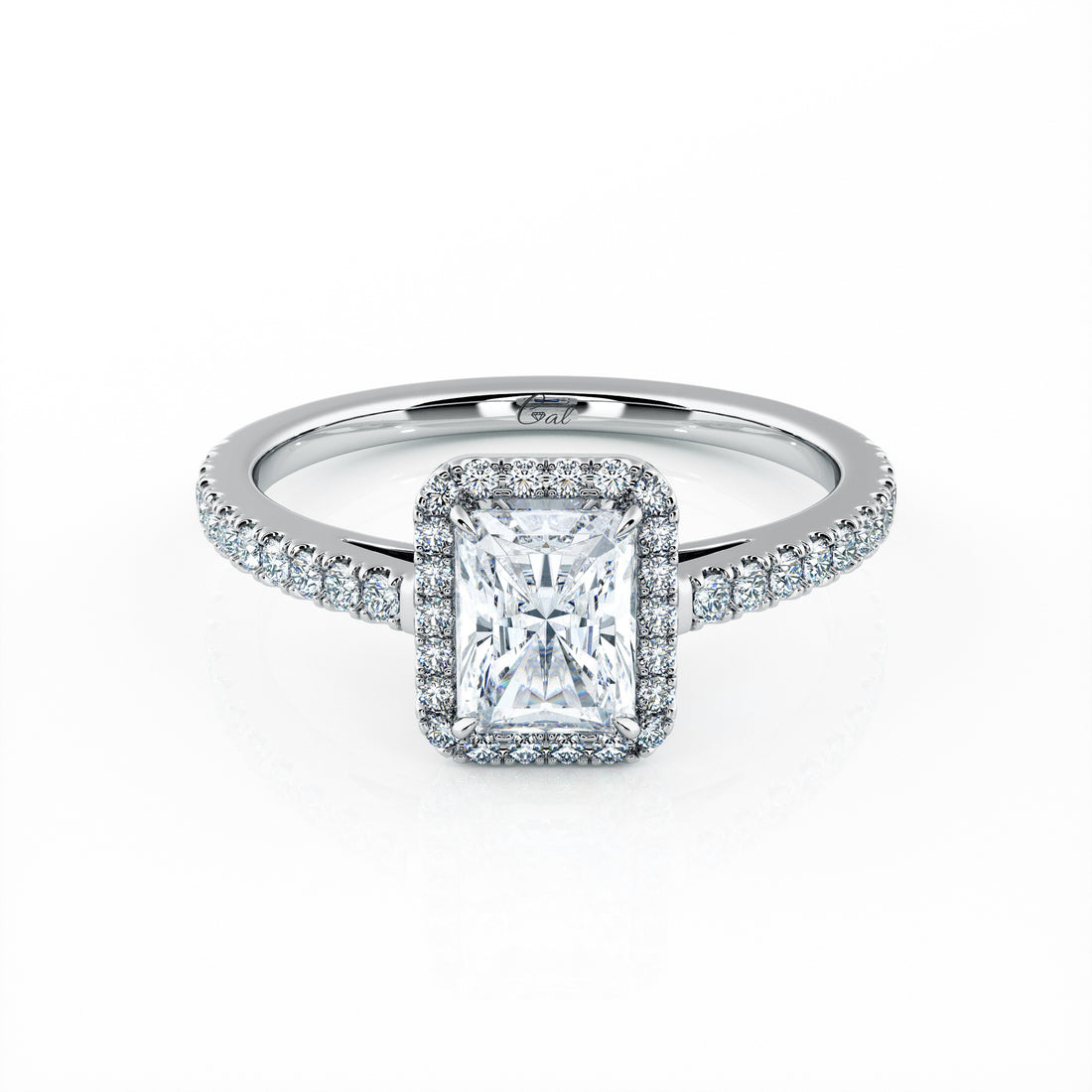 1.00 Carat Radiant Shape Micropavé Halo Engagement Ring