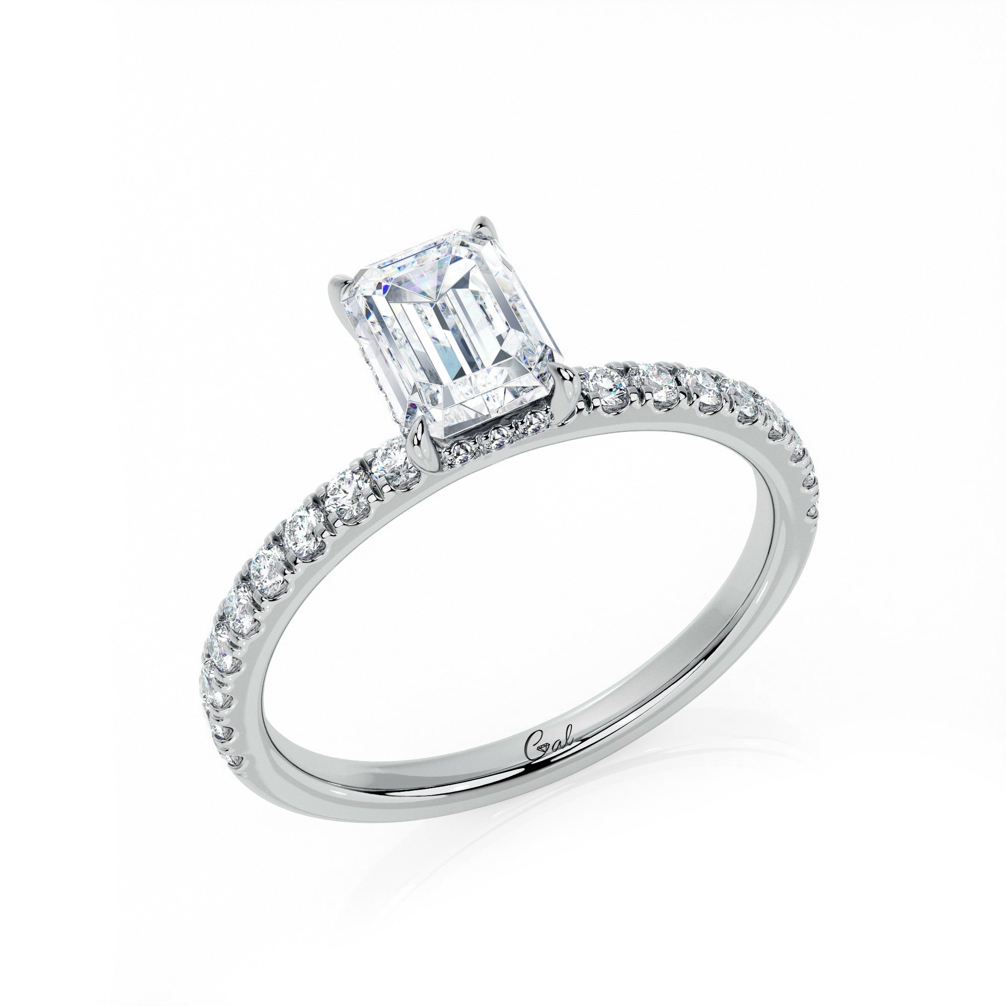 1.00 Carat Emerald Shape Micropavé Engagement Ring