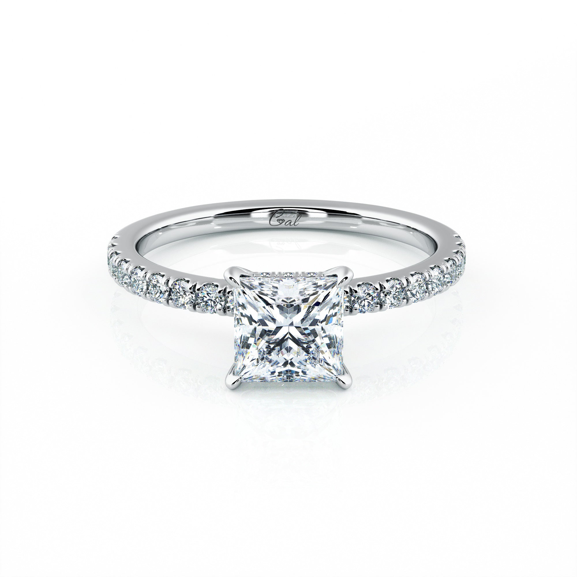 1.00 Carat Princess Shape Micropavé Engagement Ring