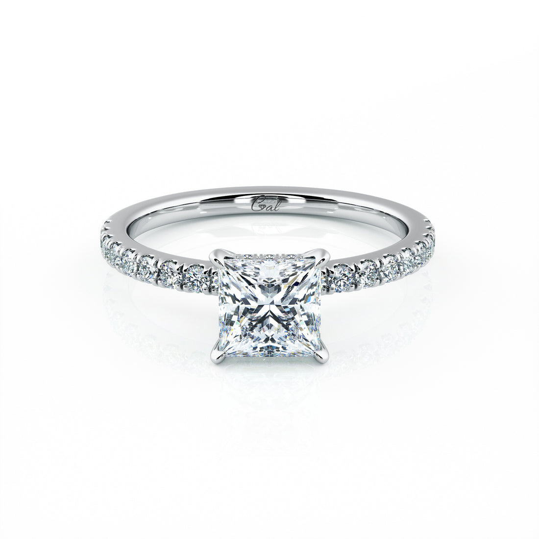 1.00 Carat Princess Shape Micropavé Engagement Ring