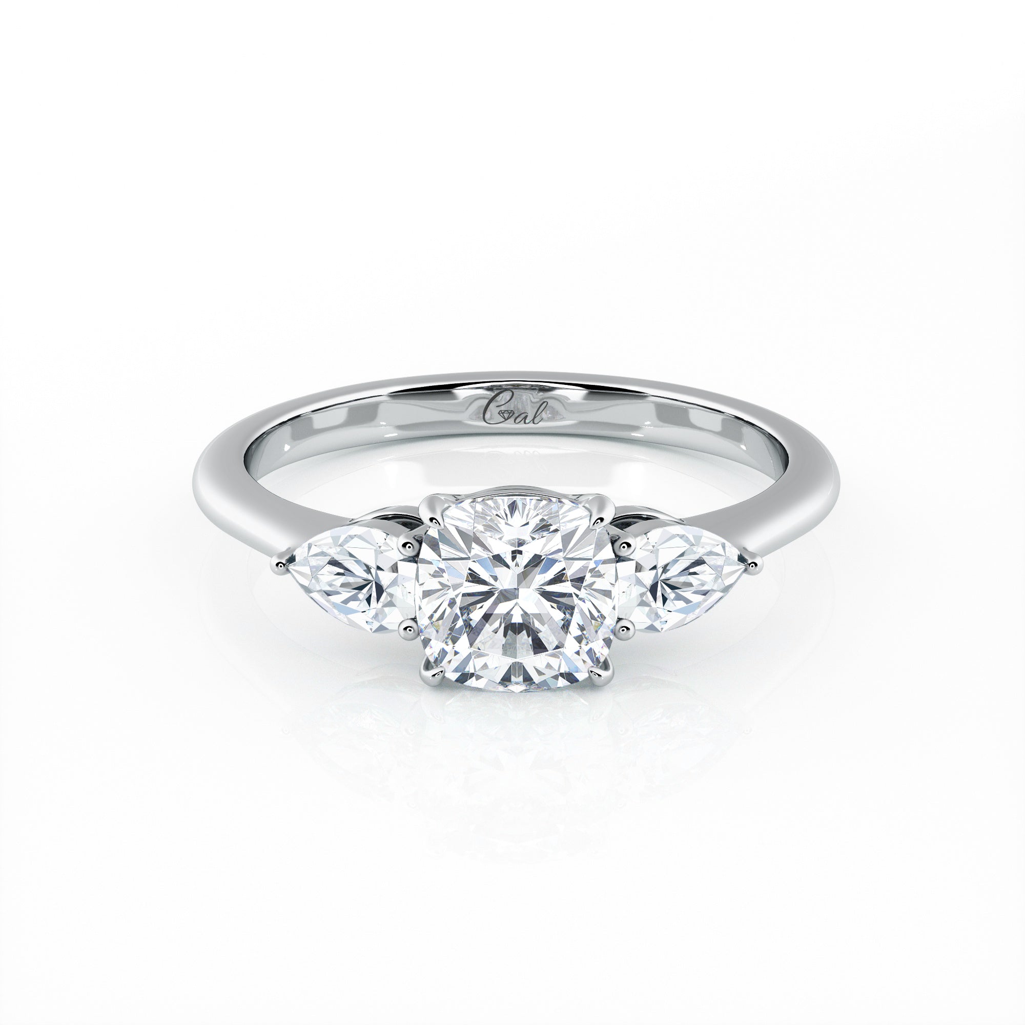 1.00 Carat Cushion Shape With Pear Shape Side Stones Engagement Ring
