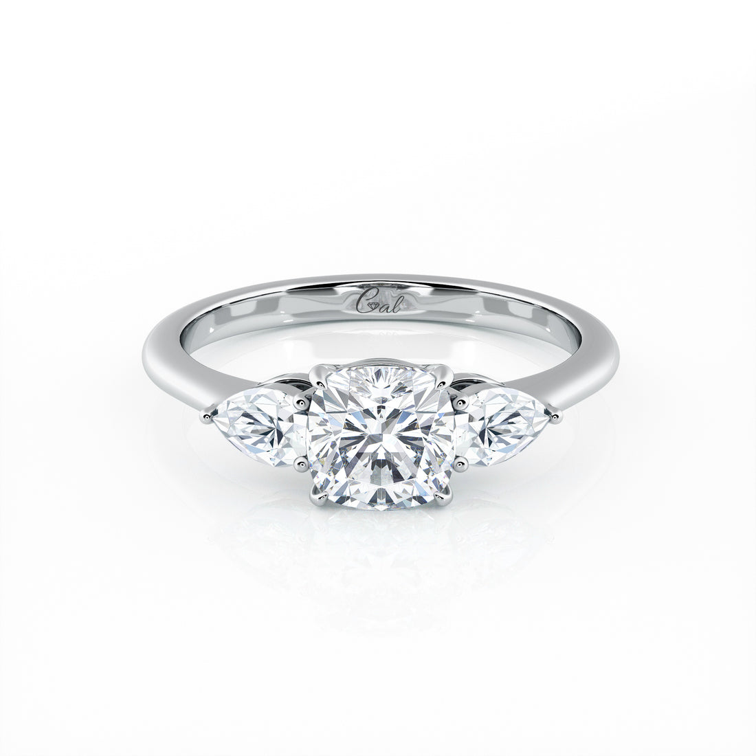 1.00 Carat Cushion Shape With Pear Shape Side Stones Engagement Ring
