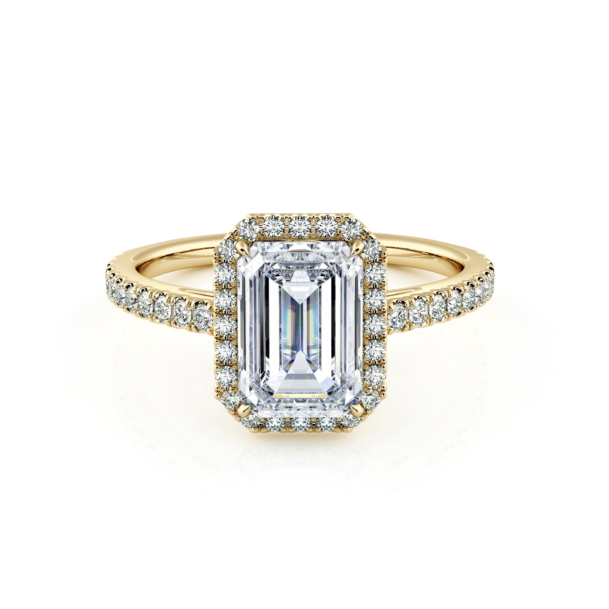 1.50 Carat Emerald Shape Micropavé Halo Engagement Ring