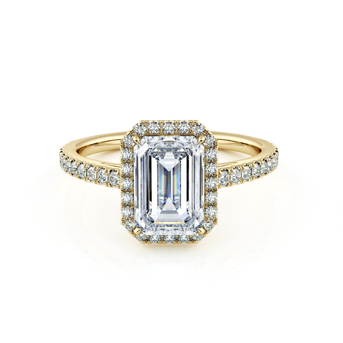 1.50 Carat Emerald Shape Micropavé Halo Engagement Ring