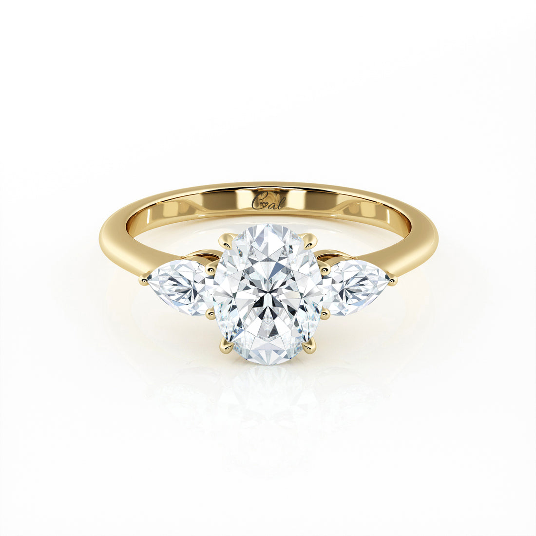 1.00 Carat Oval Shape With Pear Shape Side Stones Engagement Ring