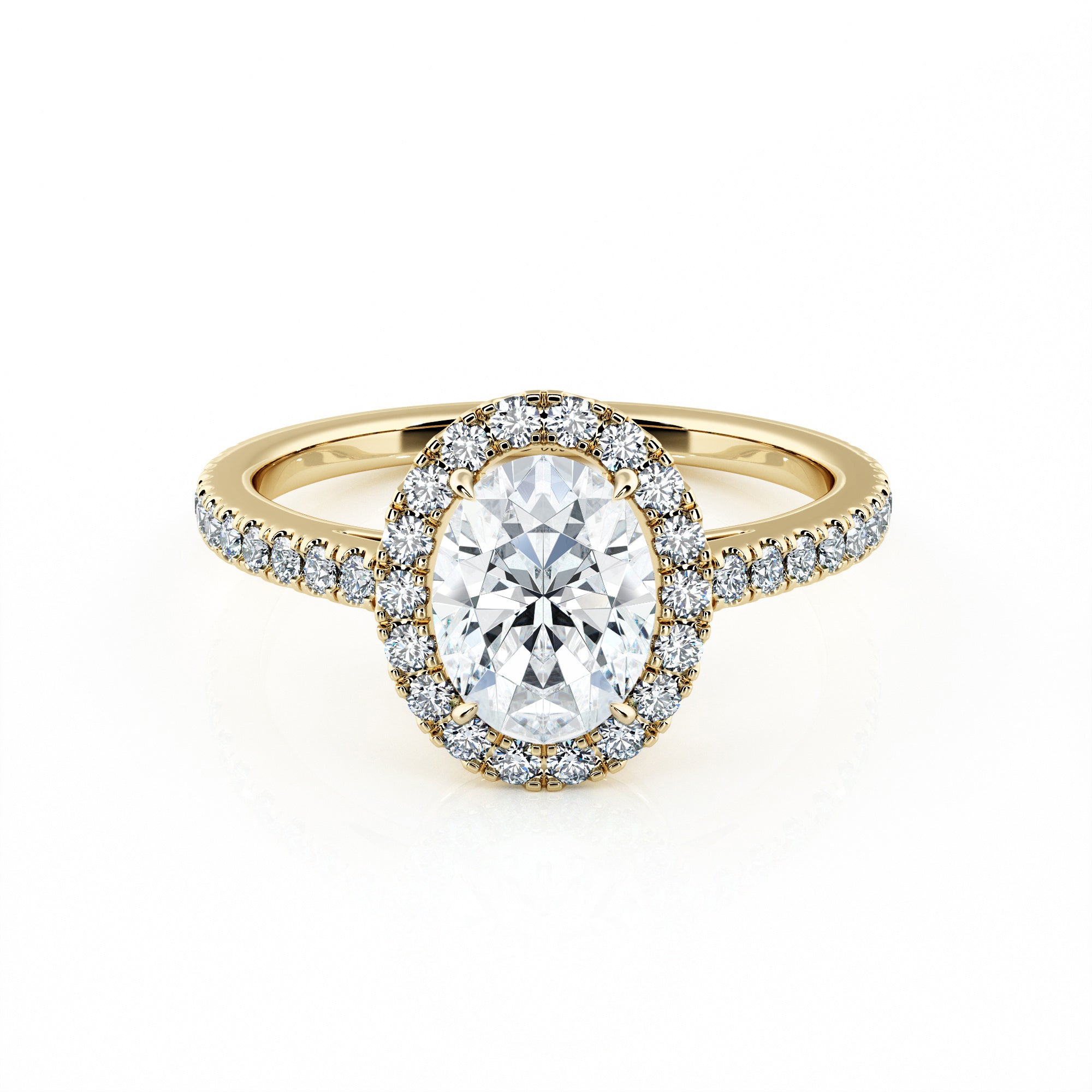 1.00 Carat Oval Shape Micropavé Halo Engagement Ring