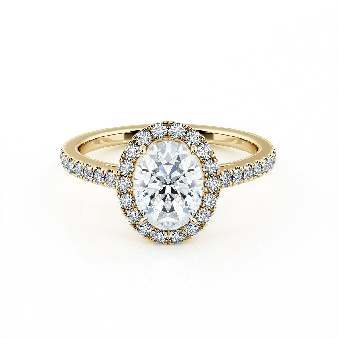 1.00 Carat Oval Shape Micropavé Halo Engagement Ring