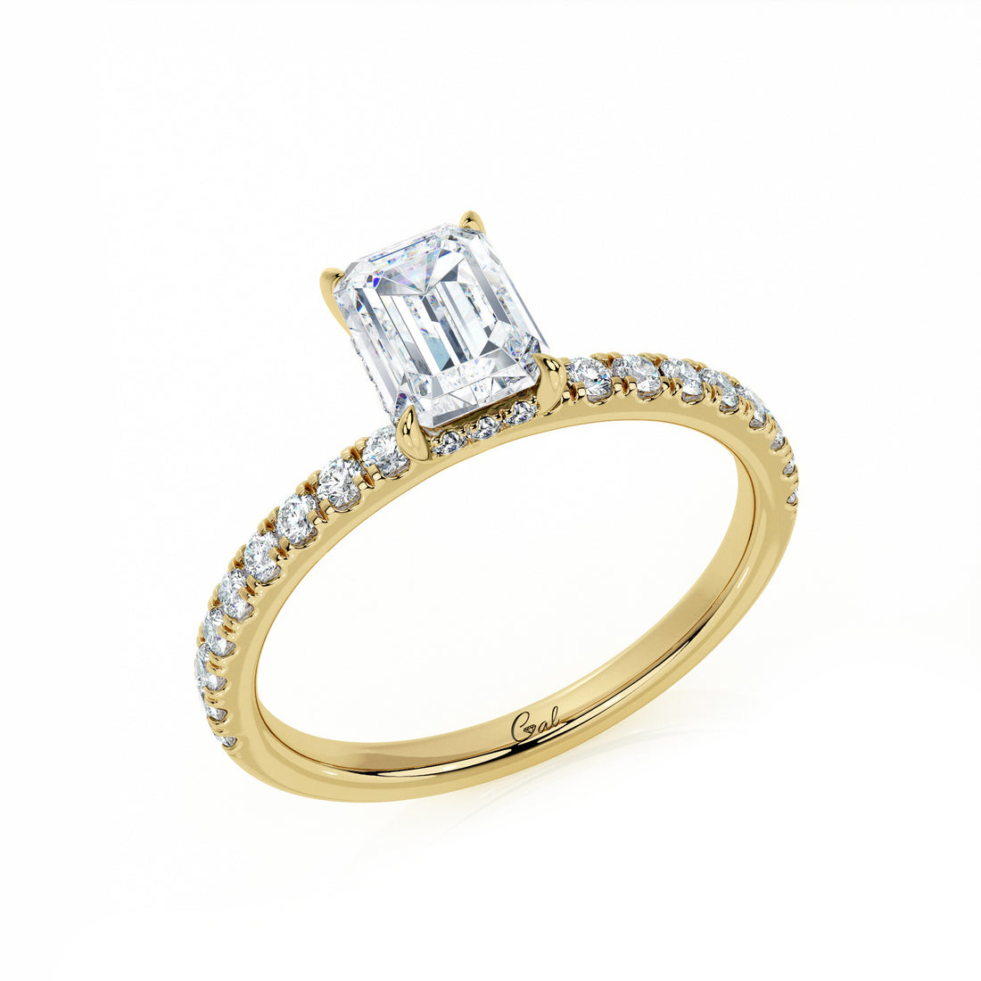 1.00 Carat Emerald Shape Micropavé Engagement Ring