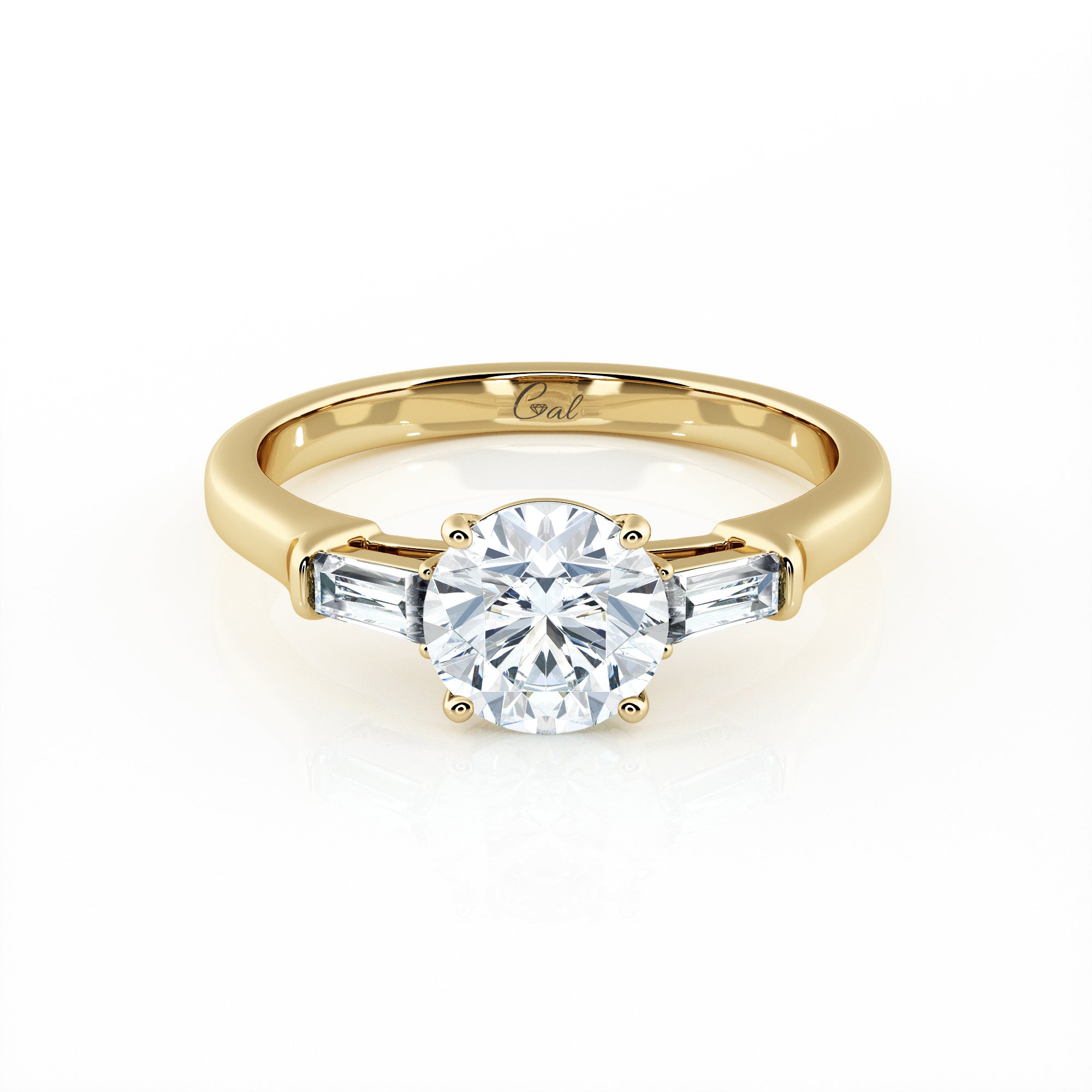 1.00 Carat Round Brilliant With Baguette Shape Side Stones Engagement Ring