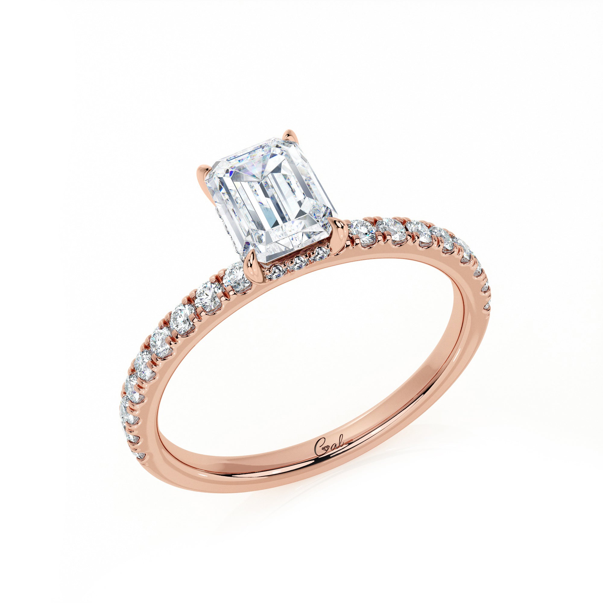 1.00 Carat Emerald Shape Micropavé Engagement Ring