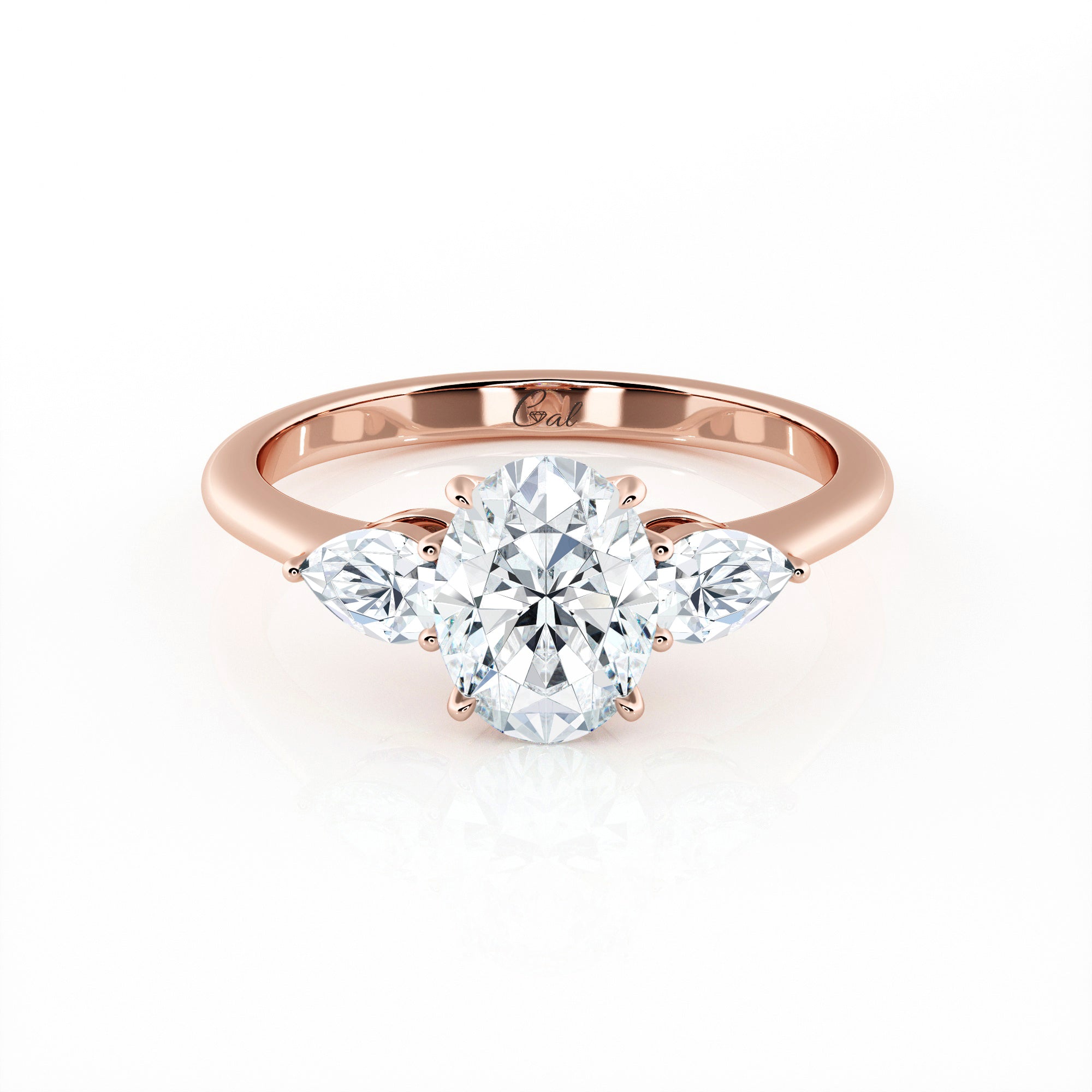 1.00 Carat Oval Shape With Pear Shape Side Stones Engagement Ring