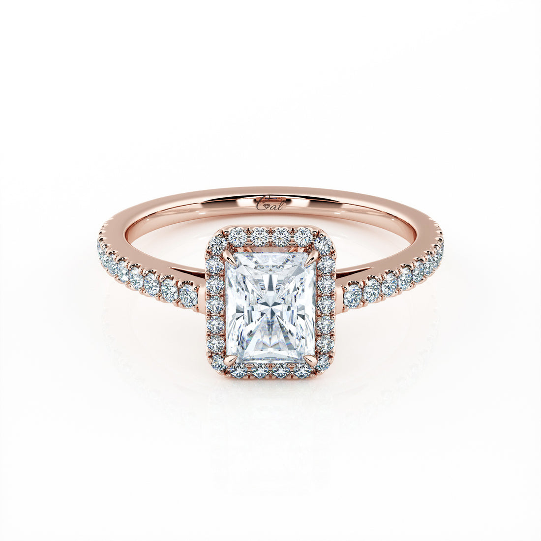 1.00 Carat Radiant Shape Micropavé Halo Engagement Ring