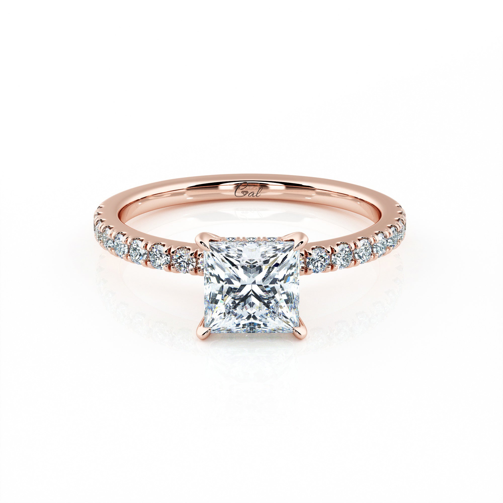 1.00 Carat Princess Shape Micropavé Engagement Ring