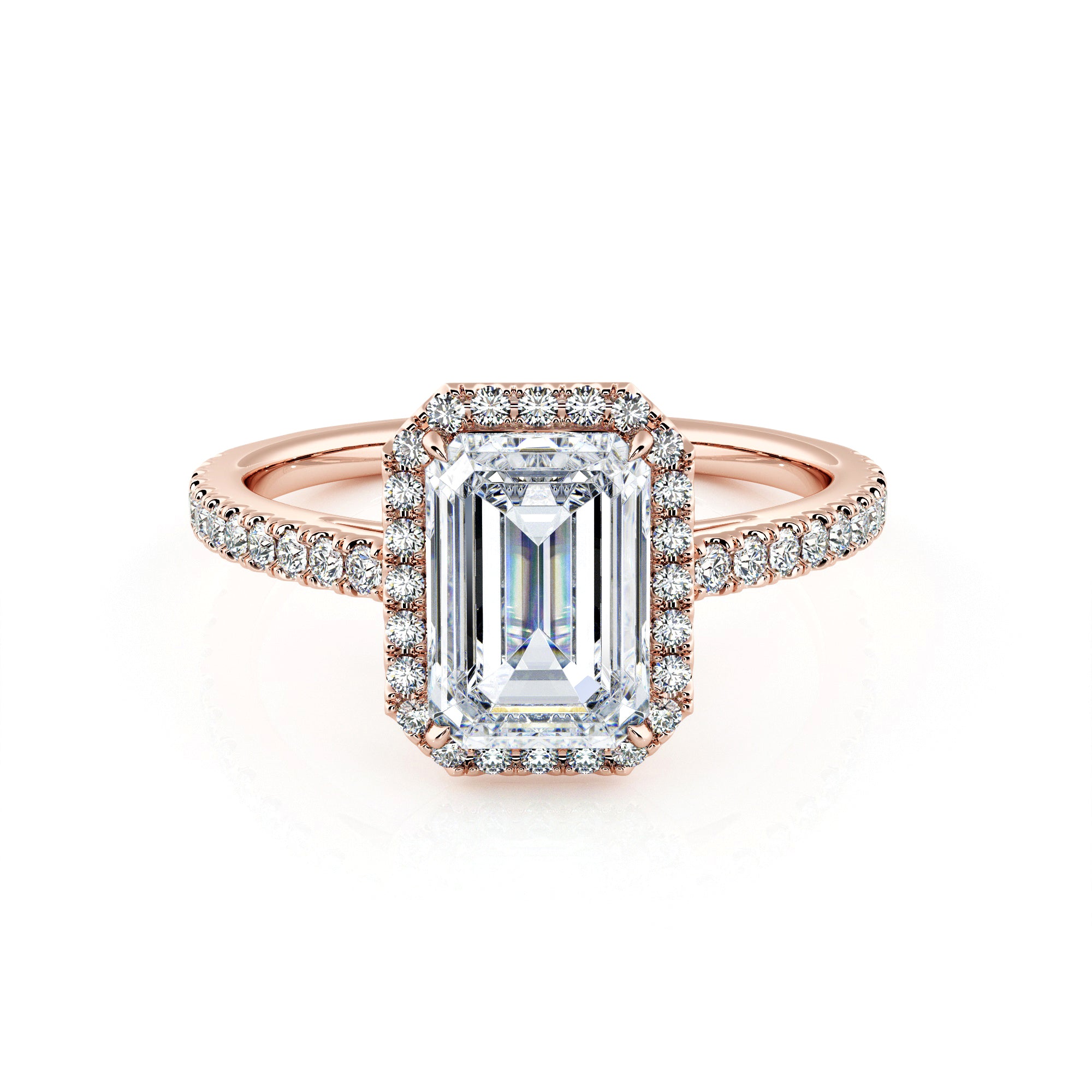 1.50 Carat Emerald Shape Micropavé Halo Engagement Ring