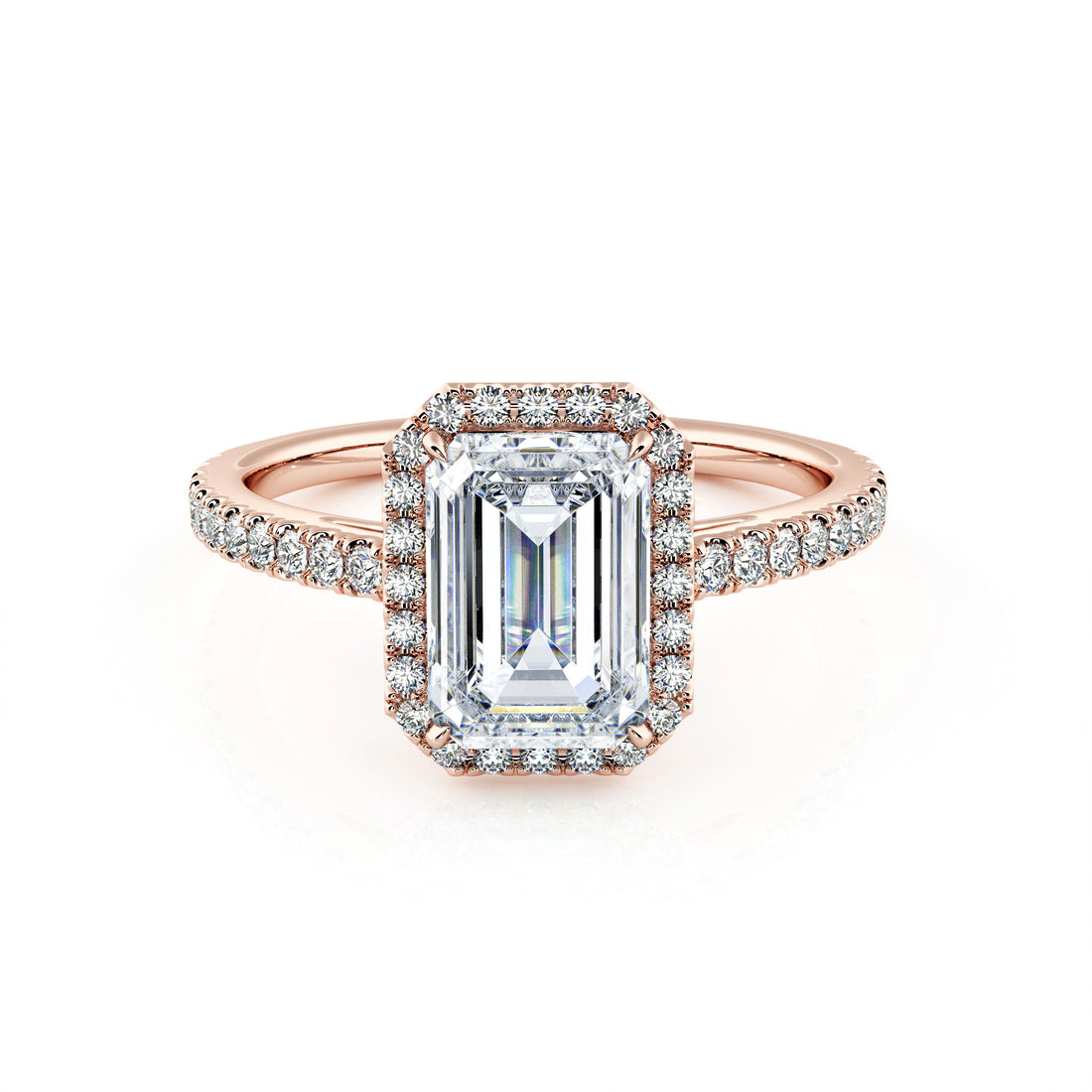 1.50 Carat Emerald Shape Micropavé Halo Engagement Ring