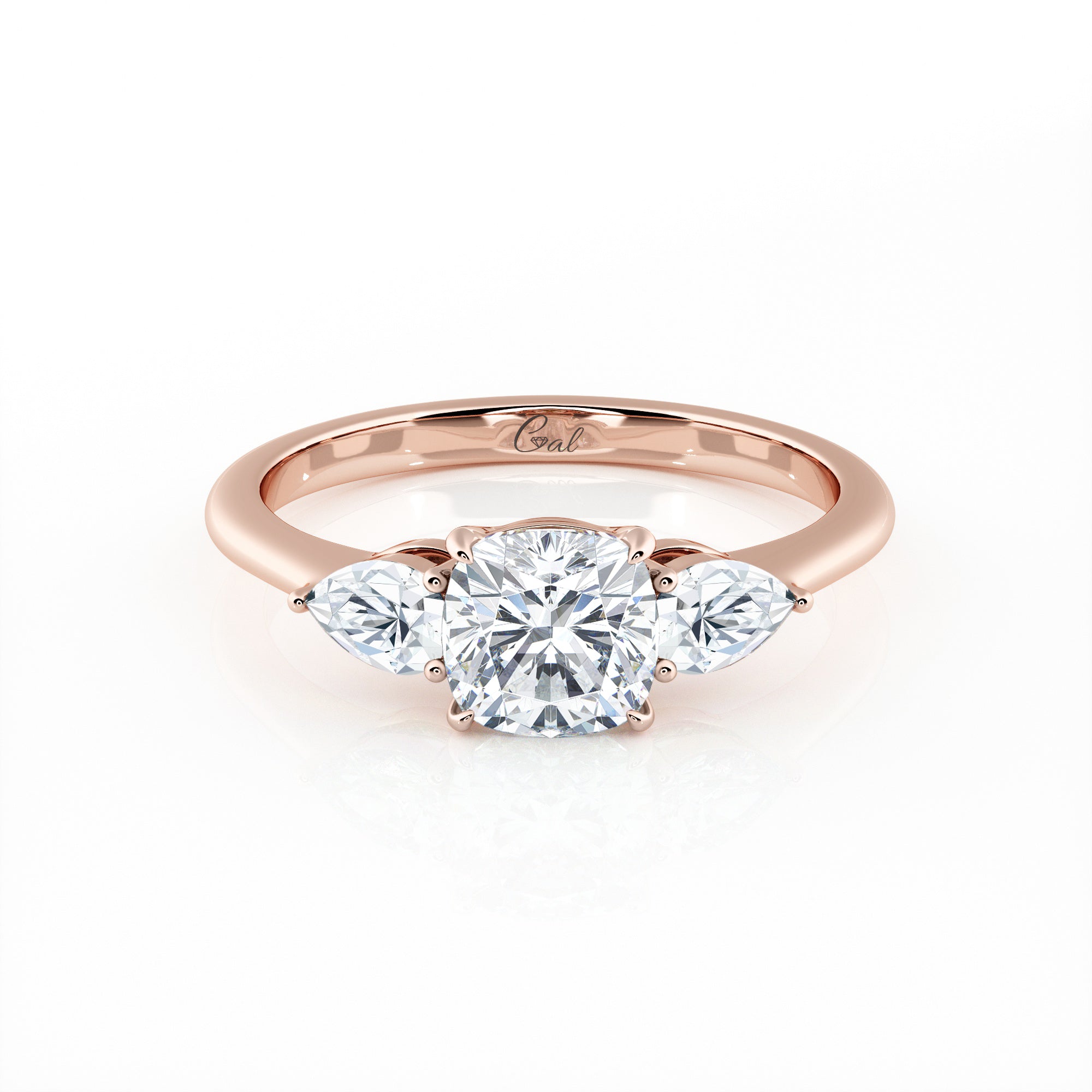 1.00 Carat Cushion Shape With Pear Shape Side Stones Engagement Ring