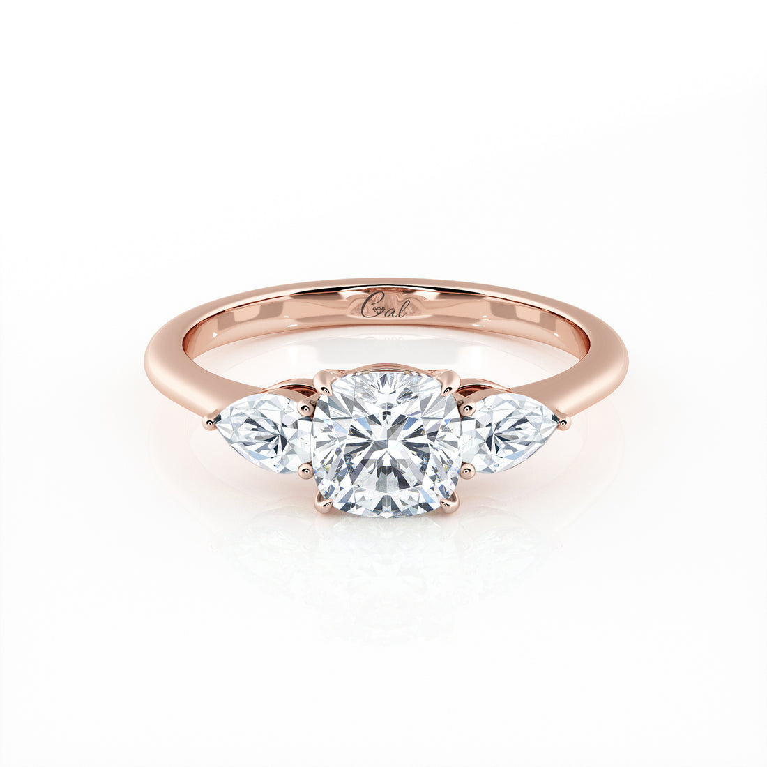 1.00 Carat Cushion Shape With Pear Shape Side Stones Engagement Ring