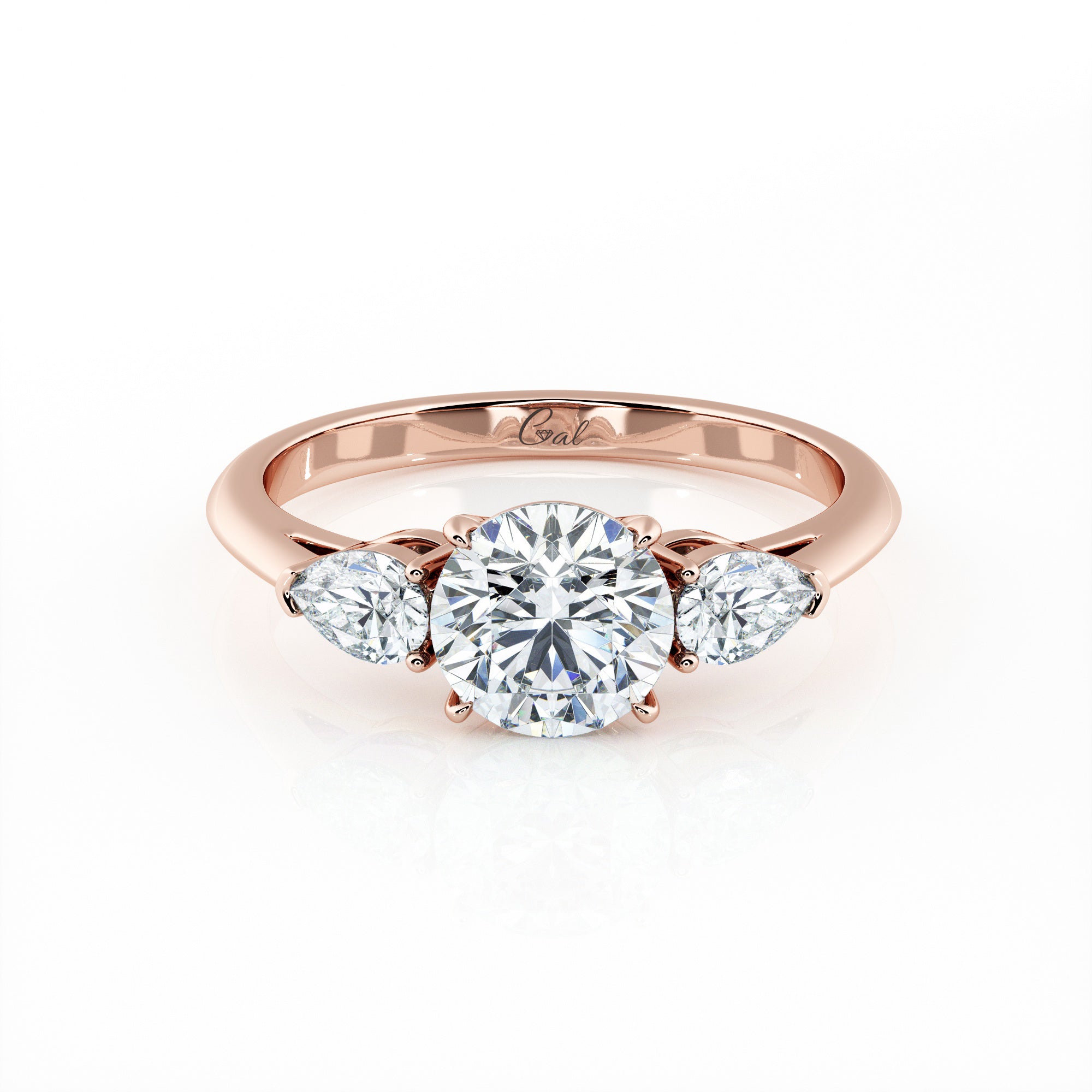 1.00 Carat Round Brilliant Shape With Pear Shape Side Stones Engagement Ring