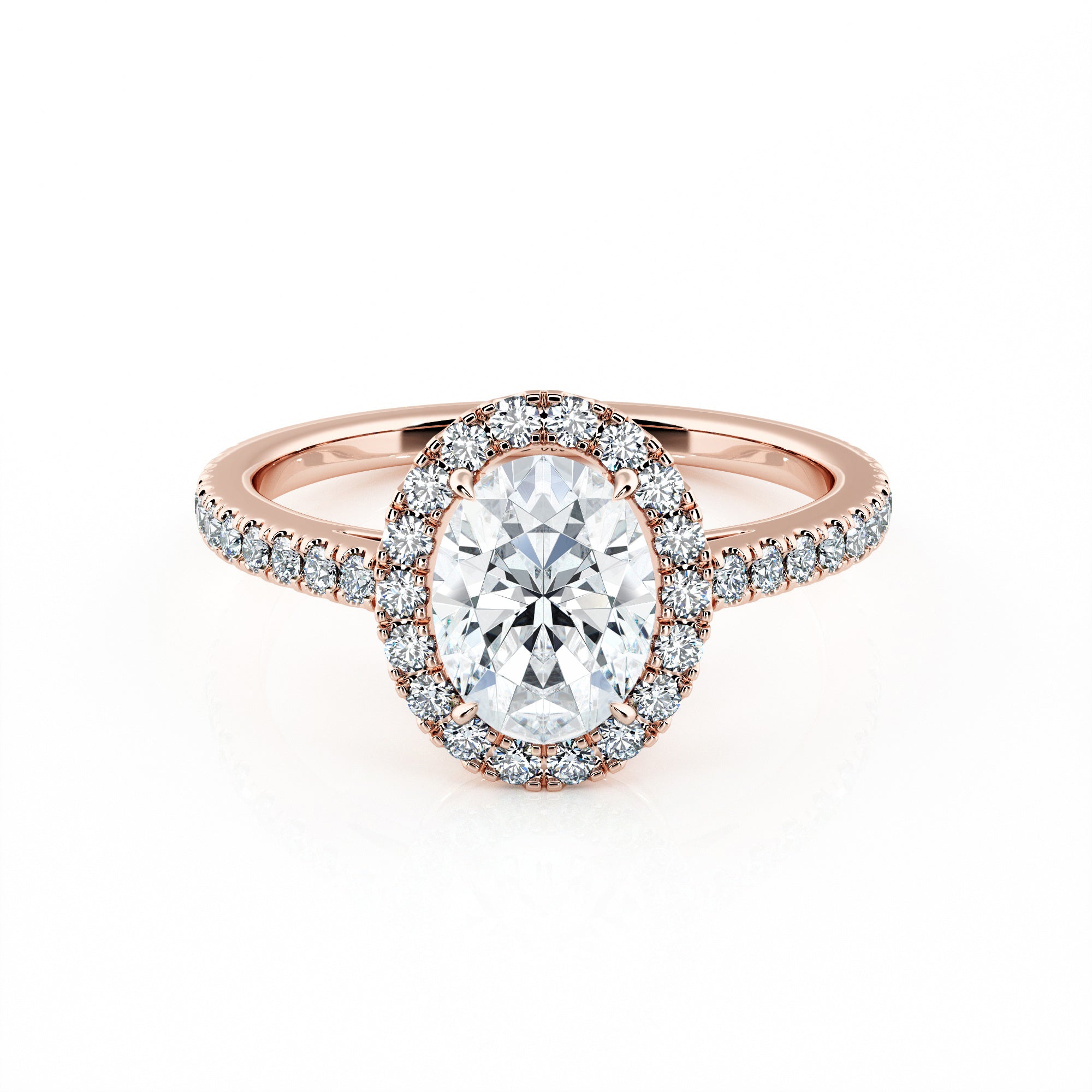 1.00 Carat Oval Shape Micropavé Halo Engagement Ring