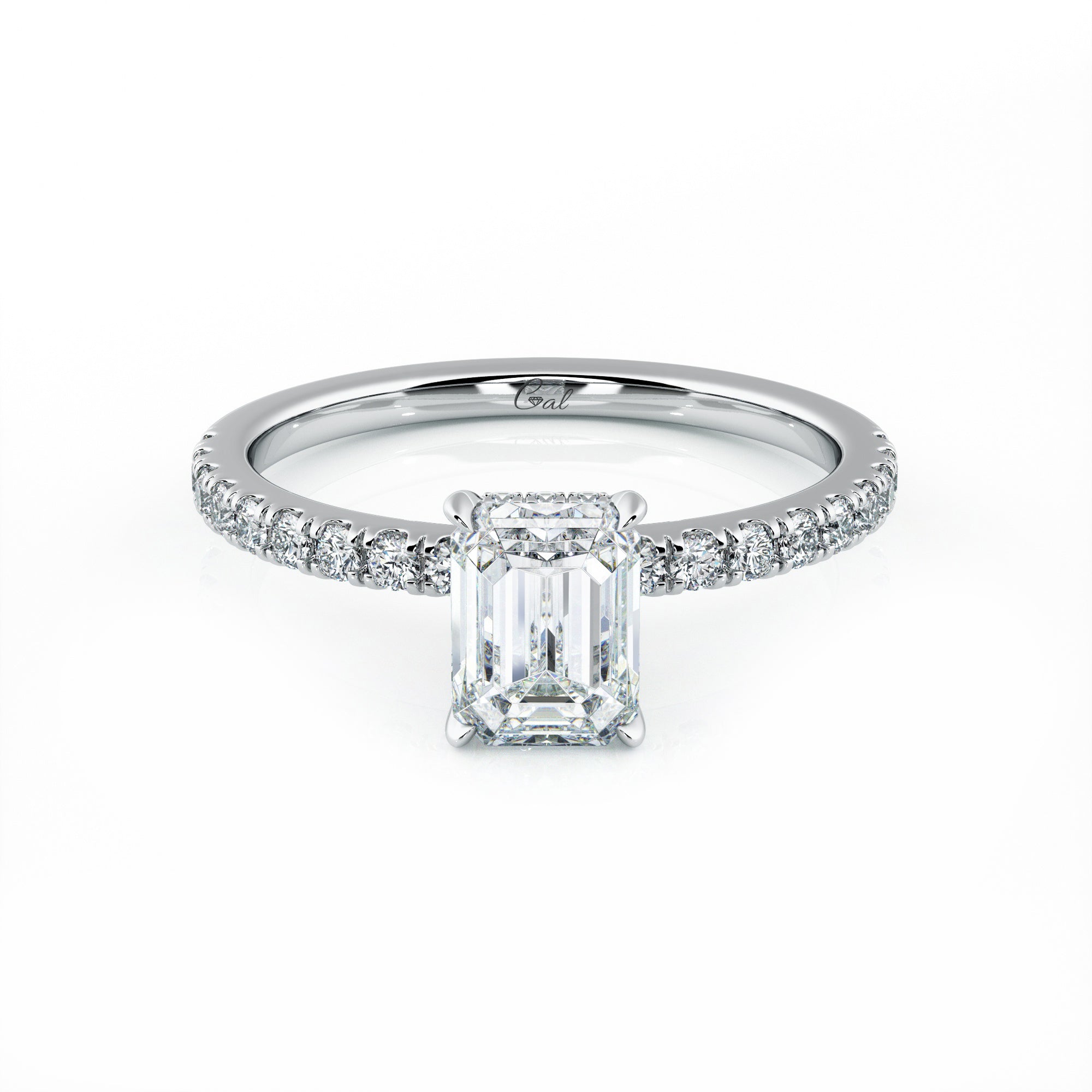 1.00 Carat Emerald Shape Micropavé Engagement Ring