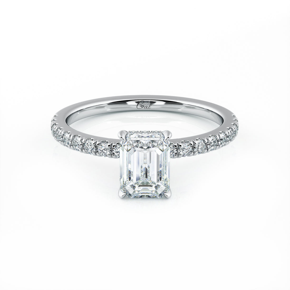 1.00 Carat Emerald Shape Micropavé Engagement Ring