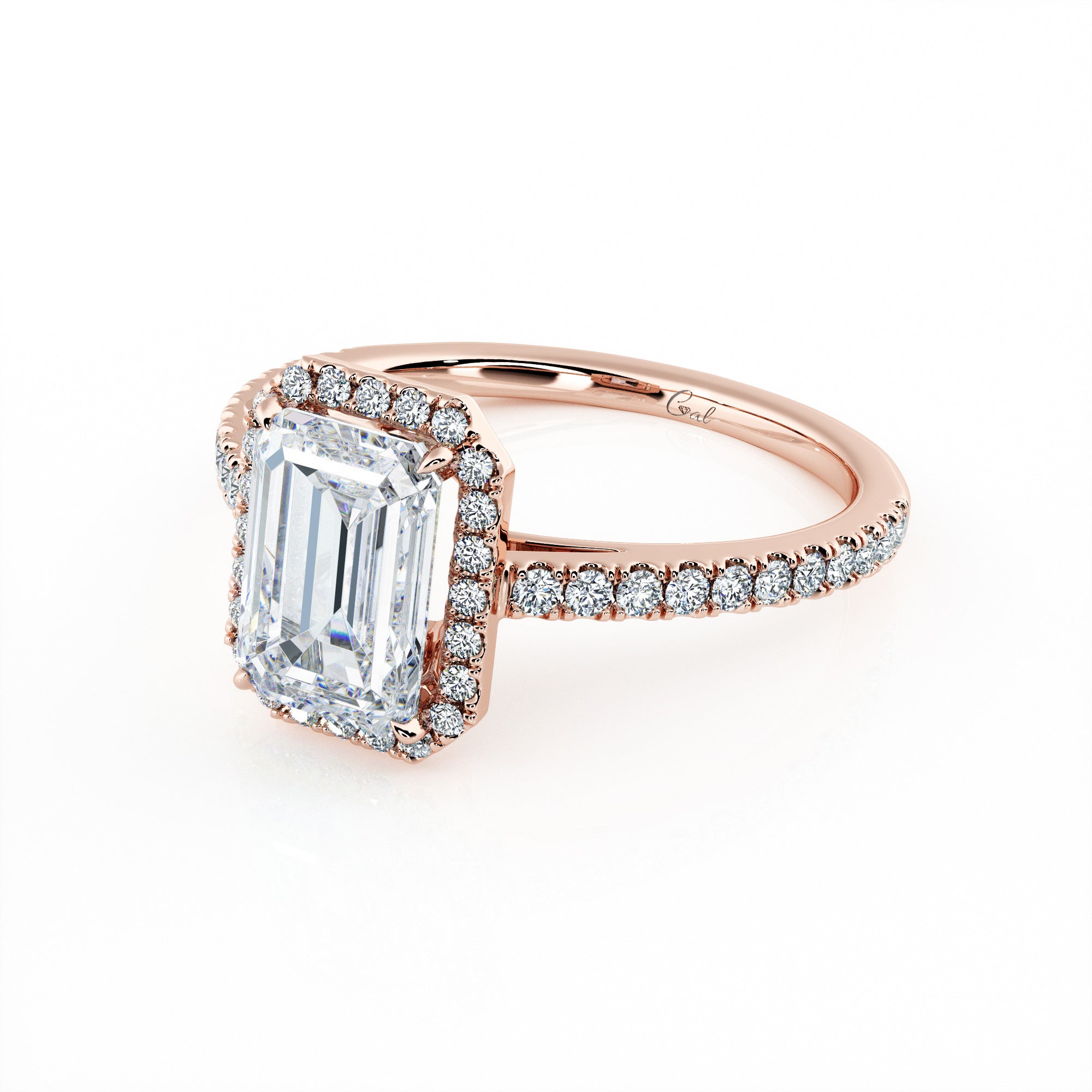 1.50 Carat Emerald Shape Micropavé Halo Engagement Ring