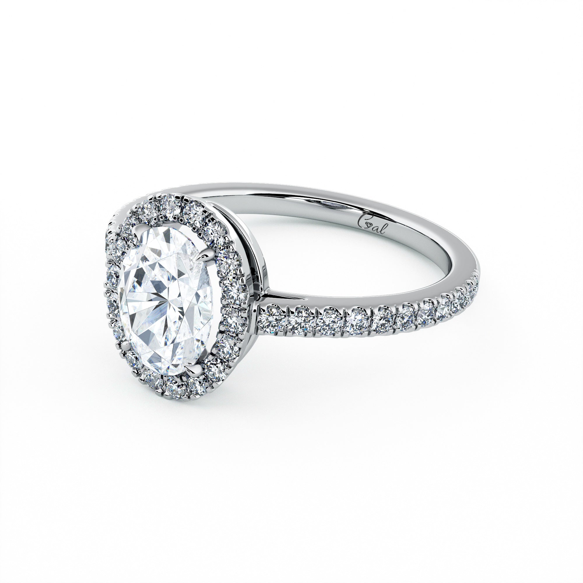 1.00 Carat Oval Shape Micropavé Halo Engagement Ring