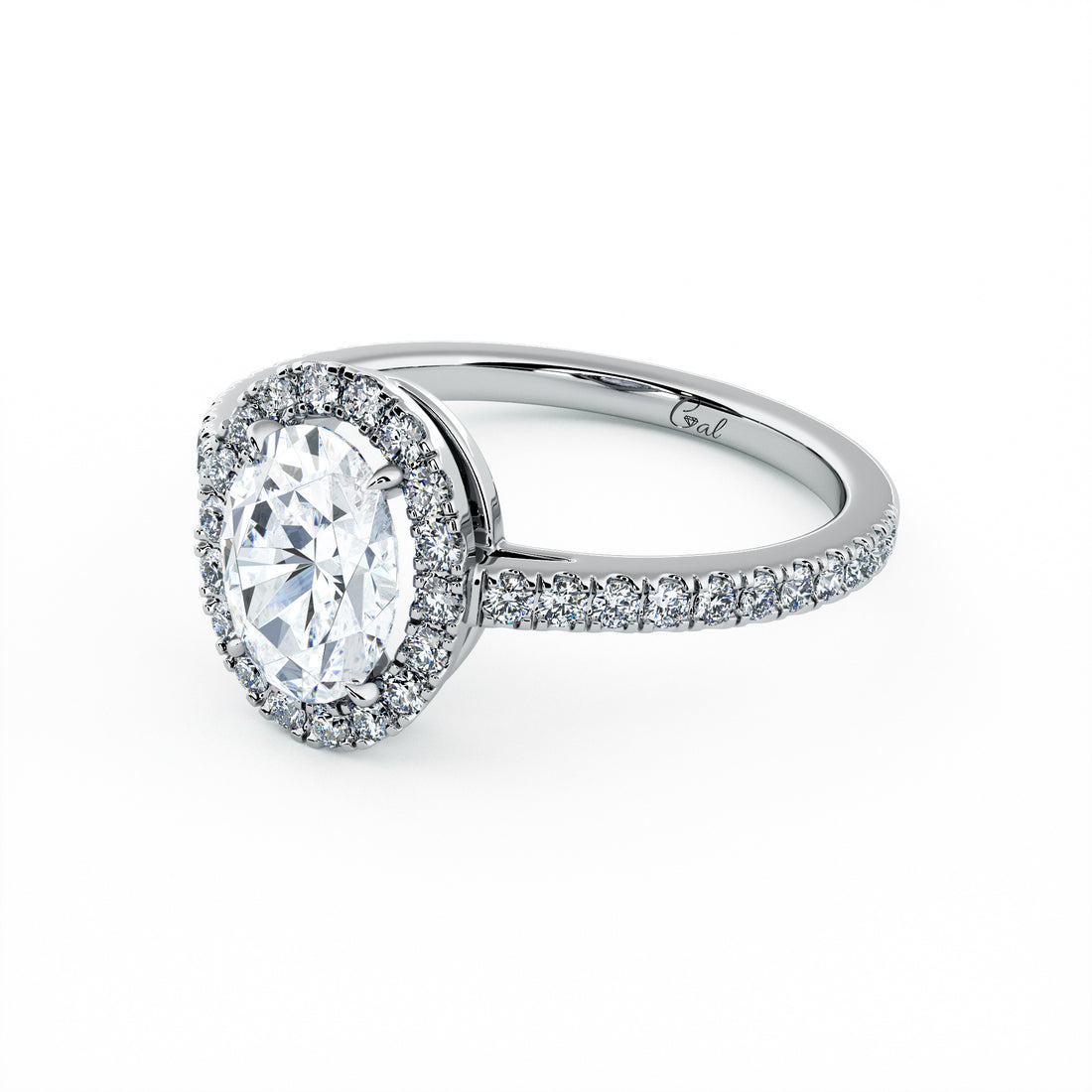 1.00 Carat Oval Shape Micropavé Halo Engagement Ring