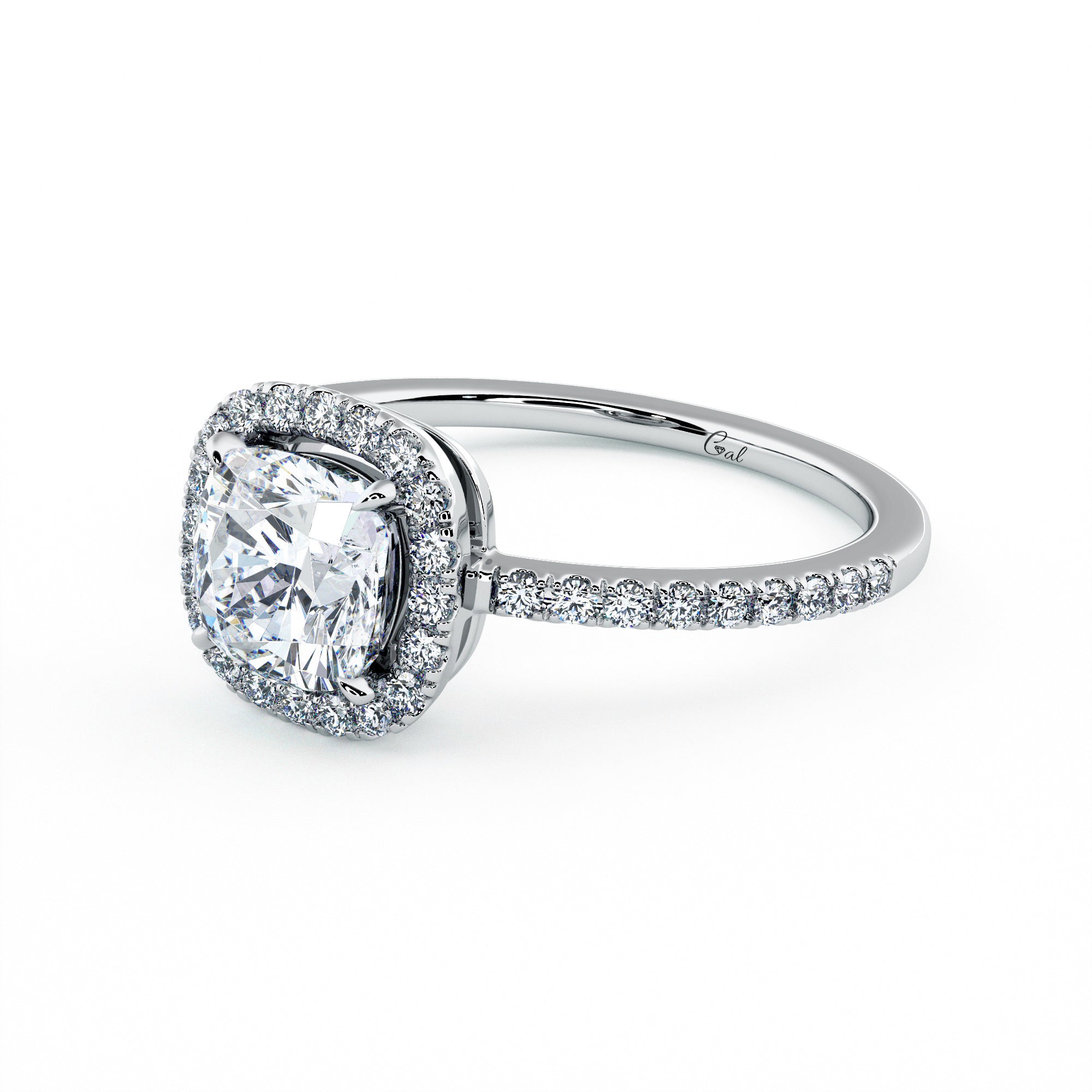 1.00 Carat Cushion Shape Micropavé Halo Engagement Ring