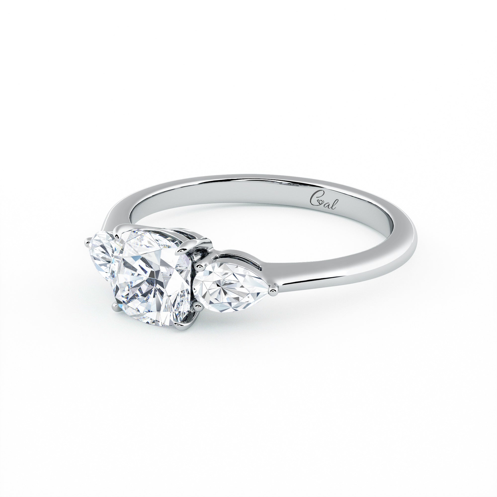 1.00 Carat Cushion Shape With Pear Shape Side Stones Engagement Ring