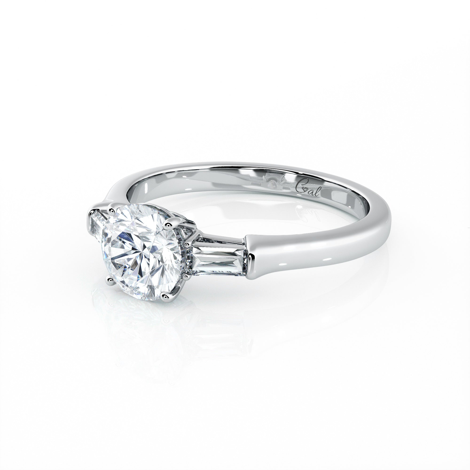 1.00 Carat Round Brilliant With Baguette Shape Side Stones Engagement Ring